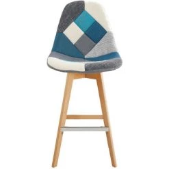 MOLOO OWEN - Chaise De Bar Scandinave Tissu Patchwork Bleu Pieds Hêtre (x2) - Multicolore -banc et tabouret Soldes Boutique 39767501 5