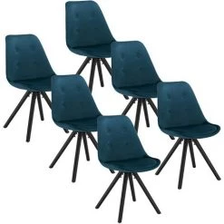 WOLTU Lot De 6 Chaises De Salle à Manger - Style Scandinave - En Velours Structure En Bois Massif - Bleu