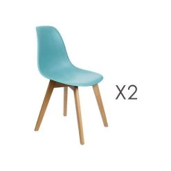 M-S Lot De 2 Chaises Scandinaves 46x52x86 Cm Bleu Clair Et Naturel