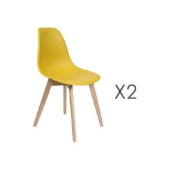 M-S Lot De 2 Chaises Scandinaves 46x52x86 Cm Moutarde Et Naturel