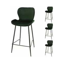 M-S Lot De 4 Chaises De Bar En Velours Vert Foncé - SORAYA