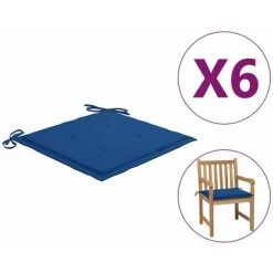 HAPPYSHOPPING Coussins De Chaise De Jardin 6 Pcs Bleu Royal 50x50x4 Cm Tissu