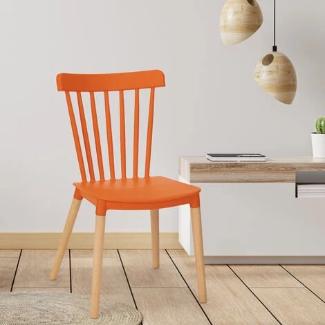 AHD AMAZING HOME DESIGN Chaise Design Moderne En Polypropylène Bois Cuisine Restaurant Extérieur Lys | Orange 4 AHD AMAZING HOME DESIGN Chaise Design Moderne En Polypropylène Bois Cuisine Restaurant Extérieur Lys | Orange – Image 2