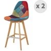 MOLOO OWEN - Chaise De Bar Scandinave Tissu Patchwork Rouge Pieds Hêtre (x2) - Multicolore -banc et tabouret Soldes Boutique 40636961 1