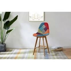 MOLOO OWEN - Chaise De Bar Scandinave Tissu Patchwork Rouge Pieds Hêtre (x2) - Multicolore -banc et tabouret Soldes Boutique 40636961 2