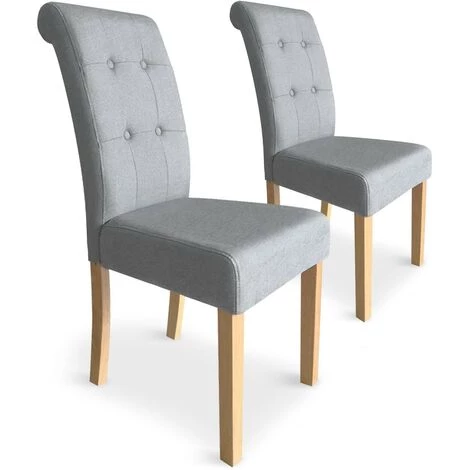 LES TENDANCES Chaise Capitonnée Tissu Gris Clair Krea - Lot De 2 3 LES TENDANCES Chaise Capitonnée Tissu Gris Clair Krea - Lot De 2