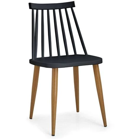 LES TENDANCES Chaise Polypropylène Noir Pieds Imitation Bois Nordi - Lot De 4 4 LES TENDANCES Chaise Polypropylène Noir Pieds Imitation Bois Nordi - Lot De 4 – Image 2