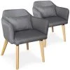 LES TENDANCES Chaise Avec Accoudoirs Tissu Gris Foncé Et Pieds Bois Clair Biggie - Lot De 2