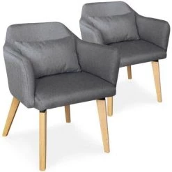 LES TENDANCES Chaise Avec Accoudoirs Tissu Gris Foncé Et Pieds Bois Clair Biggie - Lot De 2