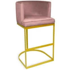 LES TENDANCES Chaise De Bar Velours Rose Et Pieds Métal Doré Nolan