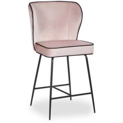 LES TENDANCES Tabouret De Bar Velours Rose Et Pieds Métal Noir Indal Assise H 65 Cm