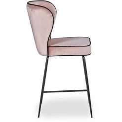 LES TENDANCES Tabouret De Bar Velours Rose Et Pieds Métal Noir Indal Assise H 65 Cm -banc et tabouret Soldes Boutique 40706736 3