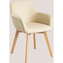 Chaise En Similicuir Avec Accoudoirs Ervi SKLUM Bois De Hêtre - Simili Cuir Beige Crème - Beige Crème