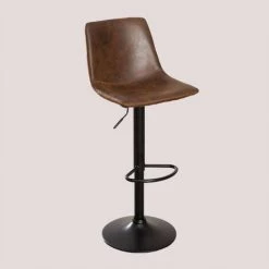 Tabouret Haut Réglable En Similicuir Style Ody SKLUM En Similicuir - Fer Brun Chocolat - Brun Chocolat