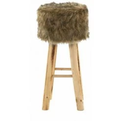CDA Tabouret Haut Rond En Fourrure Synthétique Marron Et Pin - Marron