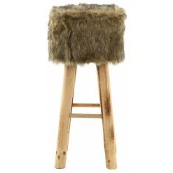 CDA Tabouret Haut Rond En Fourrure Synthétique Marron Et Pin - Marron -banc et tabouret Soldes Boutique 41020025 3