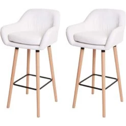 HHG 2x Tabouret De Bar Malmö T381, Chaise De Bar Tabouret De Comptoir ~ Simili Cuir, Blanc -banc et tabouret Soldes Boutique 41303446 2