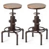 COSTWAY Tabouret De Bar Style Industriel Vintage,Tabourets Hauts, Hauteur Réglable 60-75cm Avec Repose-Pied Et Siège Rond à 360° 2 Pièces