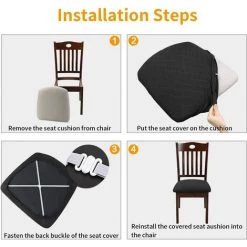 BETTERLIFE BETTE Housse Assise Chaise Elastique Jacquard Extensible Housse De Chaise Gaufrée Pour Salle à Manger (Noir,Lot De 4) -banc et tabouret Soldes Boutique 41557351 4