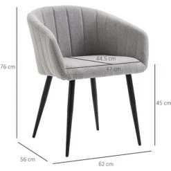 HOMCOM Chaises De Visiteur Design Scandinave - Lot De 2 Chaises - Pieds Inclinés Effilés Métal Noir - Assise Dossier Accoudoirs Ergonomiques Aspect Lin Gris -banc et tabouret Soldes Boutique 41918993 3
