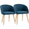 HOMCOM Chaises De Visiteur Design Scandinave - Lot De 2 Chaises - Pieds Inclinés Effilés Bois Caoutchouc - Assise Dossier Accoudoirs Ergonomiques Aspect Lin Bleu Canard - Bleu