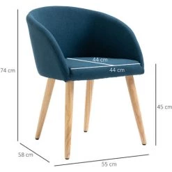 HOMCOM Chaises De Visiteur Design Scandinave - Lot De 2 Chaises - Pieds Inclinés Effilés Bois Caoutchouc - Assise Dossier Accoudoirs Ergonomiques Aspect Lin Bleu Canard - Bleu -banc et tabouret Soldes Boutique 41918998 3