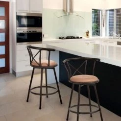 HOMYLIN Lot De 2 Chaises De Bar Style Industriel Vintage Tabourets De Bar Dessus En Bois MDF Solide Noyer Noir En Pin Et M¨¦tal Style Hauteur R¨¦glable La Chaise De Petit D¨¦jeuner -banc et tabouret Soldes Boutique 41959369 3