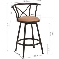 HOMYLIN Lot De 2 Chaises De Bar Style Industriel Vintage Tabourets De Bar Dessus En Bois MDF Solide Noyer Noir En Pin Et M¨¦tal Style Hauteur R¨¦glable La Chaise De Petit D¨¦jeuner -banc et tabouret Soldes Boutique 41959369 4