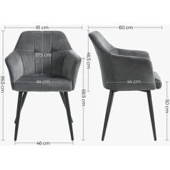 SONGMICS Chaise De Salle à Manger, Fauteuil De Cuisine En Velour, Siège Rembourré, Pieds En Métal, Dossier Haut, Assise Large, Pour Cuisine, Salon, Chambre, Gris LDC071G01 - Gris -banc et tabouret Soldes Boutique 42045287 5