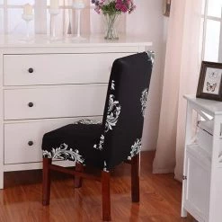 TANABATA 4X Housses De Chaise Salle à Manger Couvertures Étendue Housse Élastique Étirable Chaises Spandex Couverture Protecteur Pour La Salle Manger Mariage Fête D'hôtel Noir Blanc Aile -banc et tabouret Soldes Boutique 42084388 3