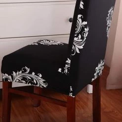 TANABATA 4X Housses De Chaise Salle à Manger Couvertures Étendue Housse Élastique Étirable Chaises Spandex Couverture Protecteur Pour La Salle Manger Mariage Fête D'hôtel Noir Blanc Aile -banc et tabouret Soldes Boutique 42084388 5