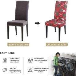 PERLE RARE Housse De Chaise Noël Motif 2PCS Housse De Salle à Manger Extensible Universel Coverture De Chaise Elastique Pour Bouquet Hôtel Décor De Restaurant Lavable（Sans Chaise）B -banc et tabouret Soldes Boutique 42213042 3