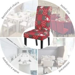 PERLE RARE Housse De Chaise Noël Motif 2PCS Housse De Salle à Manger Extensible Universel Coverture De Chaise Elastique Pour Bouquet Hôtel Décor De Restaurant Lavable（Sans Chaise）B -banc et tabouret Soldes Boutique 42213042 4