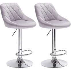 WOLTU Lot De 2 Tabouret De Bar Avec Dossier Et Repose-pied. Hauteur Réglable. Siège En Velours. Gris Clair - Gris Clair