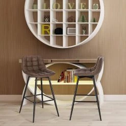 WOLTU Lot De 4 Tabourets De Bar Avec Repose-pieds. Tabourets Bar-bistro. Siège En Similicuir. Pieds En Métal. Brun -banc et tabouret Soldes Boutique 42213311 4