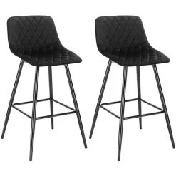 WOLTU Lot De 2 Tabourets De Bar Avec Repose-pieds. Tabouret Pour Bar-bistro. Siège En Velours. Pieds En Métal. Noir