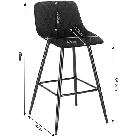 WOLTU Lot De 2 Tabourets De Bar Avec Repose-pieds. Tabouret Pour Bar-bistro. Siège En Velours. Pieds En Métal. Noir 5 WOLTU Lot De 2 Tabourets De Bar Avec Repose-pieds. Tabouret Pour Bar-bistro. Siège En Velours. Pieds En Métal. Noir – Image 3