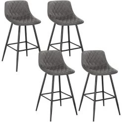 WOLTU Lot De 4 Tabourets De Bar Avec Repose-pieds. Tabouret Pour Bar-bistro. Siège En Velours. Pieds En Métal. Gris Foncé
