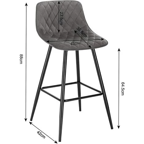WOLTU Lot De 4 Tabourets De Bar Avec Repose-pieds. Tabouret Pour Bar-bistro. Siège En Velours. Pieds En Métal. Gris Foncé 5 WOLTU Lot De 4 Tabourets De Bar Avec Repose-pieds. Tabouret Pour Bar-bistro. Siège En Velours. Pieds En Métal. Gris Foncé – Image 3