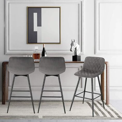 WOLTU Lot De 4 Tabourets De Bar Avec Repose-pieds. Tabouret Pour Bar-bistro. Siège En Velours. Pieds En Métal. Gris Foncé 6 WOLTU Lot De 4 Tabourets De Bar Avec Repose-pieds. Tabouret Pour Bar-bistro. Siège En Velours. Pieds En Métal. Gris Foncé – Image 4