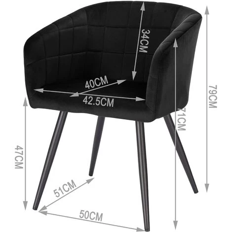 WOLTU 4 X Chaises De Salle à Manger Siège Bien Rembourré En Velours. Chaises De Cuisine. Pieds En Métal. Noir 5 WOLTU 4 X Chaises De Salle à Manger Siège Bien Rembourré En Velours. Chaises De Cuisine. Pieds En Métal. Noir – Image 3