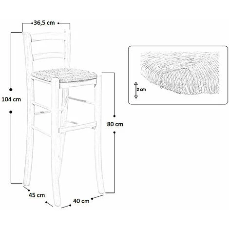 OKAFFAREFATTO Tabouret En Bois Brut à Peindre Assise Paille Hauteur 80 Cm Avec Dossier 4 OKAFFAREFATTO Tabouret En Bois Brut à Peindre Assise Paille Hauteur 80 Cm Avec Dossier – Image 2