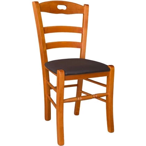 OKAFFAREFATTO Chaise Loris En Merisier Avec Assise En Simili-cuir Marron 3 OKAFFAREFATTO Chaise Loris En Merisier Avec Assise En Simili-cuir Marron