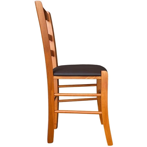 OKAFFAREFATTO Chaise Loris En Merisier Avec Assise En Simili-cuir Marron 4 OKAFFAREFATTO Chaise Loris En Merisier Avec Assise En Simili-cuir Marron – Image 2