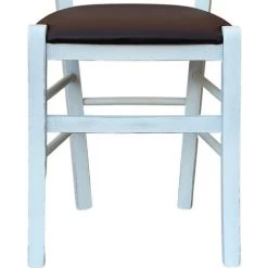 OKAFFAREFATTO Chaise Country En Bois Avec Croix Blanche Antique Avec Assise En Simili-cuir Marron -banc et tabouret Soldes Boutique 42312182 4