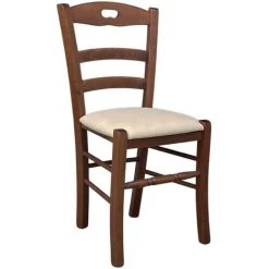 OKAFFAREFATTO Chaise Bois Loris Noyer Sombre Avec Siège Rembourré Cuir Artificiel Beige