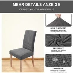 TANABATA Housses De Chaise 6 Pièces , Couverture De Chaise De Salle à Manger Extensible Protection De Chaise Moderne Lavable Pour La Décoration Fête Banquets Hôtel De Bureau(Gris) -banc et tabouret Soldes Boutique 42414420 5