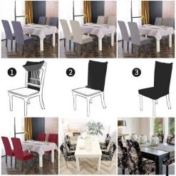 TANABATA 6 Pièces Housse De Chaise, Imprimé Matériau Spandex élastique,Amovible Lavable,Couverture Extensible Chaise Pour Décoratio Maison Hôtel Restaurant-Gris Foncé -banc et tabouret Soldes Boutique 42414682 5