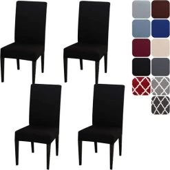 TANABATA Housse De Chaise Extensible Lot De 4, Couverture Protecteur De Chaise Salle A Manger Universel Amovible Lavable Moderne Durable Pour Maison Hotel Restaurant Fete Banquet Cuisine Decoration