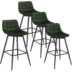 WOLTU 4X Tabouret De Bar. Chaise De Bar. Assise Rembourrée En Velours Avec Pieds Et Repose-Pieds En Métal.Vert Foncé - Vert Foncé